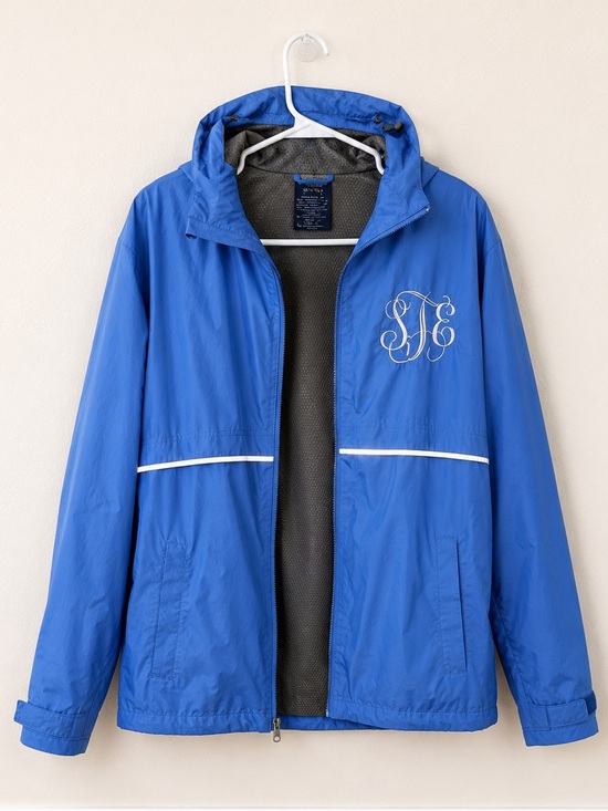 Charles River Apparel Jackets & Blazers - Charles River Apparel Light Blue Hooded Rain Jacket with Monogram